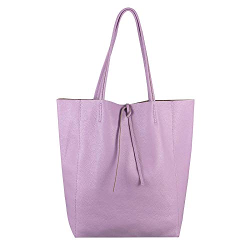 OBC Made in Italy Damen Leder Tasche Shopper Schultertasche DIN-A4 Tote Bag Metallic Handtasche Umhängetasche Beuteltasche (Flieder) von OBC Only-Beautiful-Couture