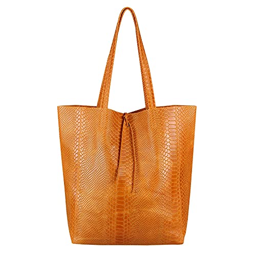 OBC Made in Italy Damen Leder Tasche XXL DIN-A4 Schlange Shopper Tote Hobo Bag Henkeltasche Handtasche Umhängetasche Ledertasche Schultertasche (Cognac (Schlange)) von OBC Only-Beautiful-Couture
