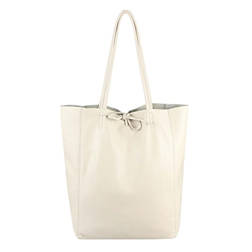 OBC Made in Italy Damen Tasche ECHTES Leder DIN-A4 Shopper Tote Bag Henkeltasche Handtasche Umhängetasche Ledertasche Schultertasche Metallic (Beige 36x40x12 cm) von OBC Only-Beautiful-Couture