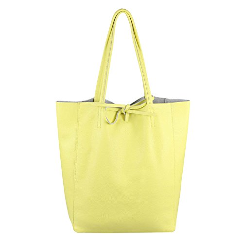 OBC Made in Italy Damen Tasche ECHTES Leder DIN-A4 Shopper Tote Bag Henkeltasche Handtasche Umhängetasche Ledertasche Schultertasche Metallic (Hellgelb 36x40x12 cm) von OBC Only-Beautiful-Couture
