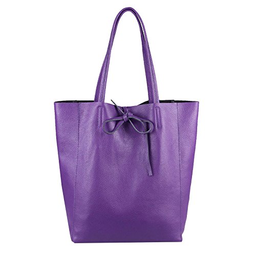 OBC Made in Italy Damen Tasche ECHTES Leder DIN-A4 Shopper Tote Bag Henkeltasche Handtasche Umhängetasche Schultertasche (Lila 36x40x12 cm) von OBC Only-Beautiful-Couture
