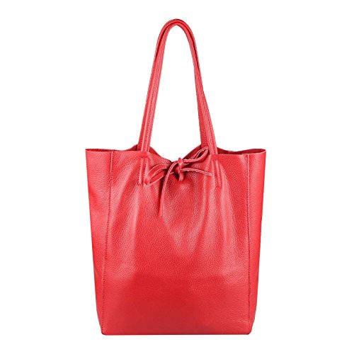 OBC Made in Italy Damen Tasche Echtes Leder Din-A4 Shopper Tote Bag Henkeltasche Handtasche Umhängetasche Ledertasche Schultertasche Metallic (Rot 36x40x12 cm) von OBC Only-Beautiful-Couture