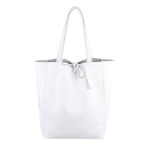 OBC Made in Italy Damen Tasche Echtes Leder Din-A4 Shopper Tote Bag Henkeltasche Handtasche Umhängetasche Ledertasche Schultertasche Metallic (Weiß 36x40x12 cm) von OBC Only-Beautiful-Couture