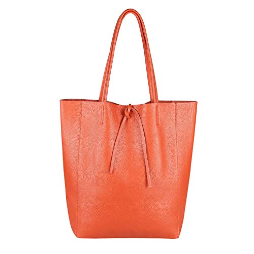 OBC Made in Italy Damen Tasche Echtes Leder Din-A4 Shopper Tote Bag Henkeltasche Handtasche Umhängetasche Schultertasche (Korall.) von OBC Only-Beautiful-Couture
