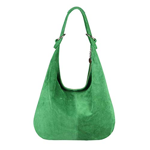 OBC Made in Italy Damen XXL Ledertasche Leder Wildleder Shopper Tasche Schultertasche Umhängetasche Hobo-Bag Beuteltasche (Apfelgrün) von OBC Only-Beautiful-Couture