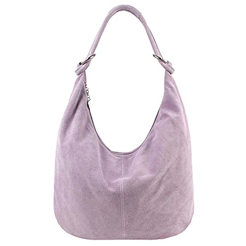 OBC Made in Italy Damen XXL Ledertasche Leder Wildleder Shopper Tasche Schultertasche Umhängetasche Hobo-Bag Beuteltasche (Flieder) von OBC Only-Beautiful-Couture