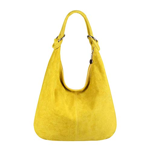 OBC Made in Italy Damen XXL Ledertasche Leder Wildleder Shopper Tasche Schultertasche Umhängetasche Hobo-Bag Beuteltasche (Hellgelb) von OBC Only-Beautiful-Couture