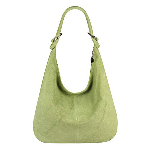 OBC Made in Italy Damen XXL Ledertasche Leder Wildleder Shopper Tasche Schultertasche Umhängetasche Hobo-Bag Beuteltasche (Hellgrün) von OBC Only-Beautiful-Couture