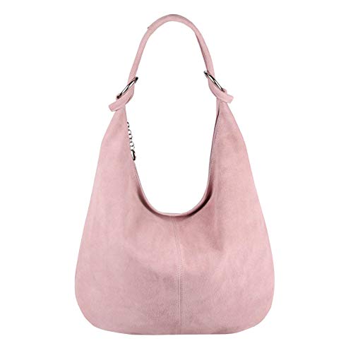 OBC Made in Italy Damen XXL Ledertasche Leder Wildleder Shopper Tasche Schultertasche Umhängetasche Hobo-Bag Beuteltasche (Hellrosa) von OBC Only-Beautiful-Couture