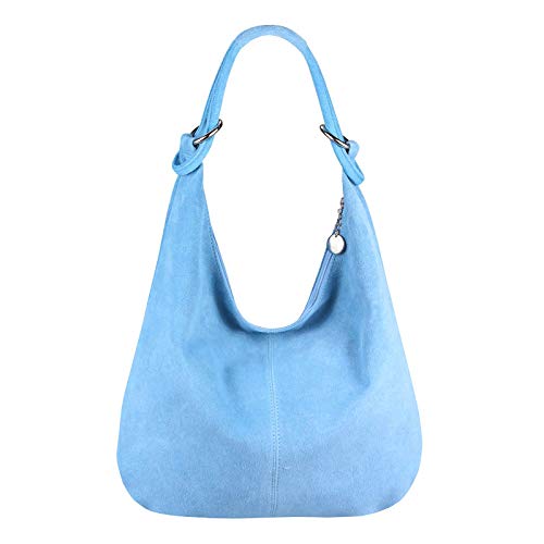 OBC Made in Italy Damen XXL Ledertasche Leder Wildleder Shopper Tasche Schultertasche Umhängetasche Hobo-Bag Beuteltasche (Himmelblau) von OBC Only-Beautiful-Couture