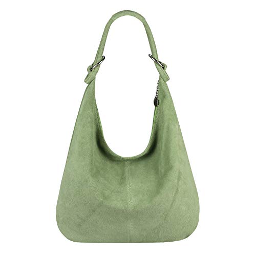 OBC Made in Italy Damen XXL Ledertasche Leder Wildleder Shopper Tasche Schultertasche Umhängetasche Hobo-Bag Beuteltasche (Mint) von OBC Only-Beautiful-Couture