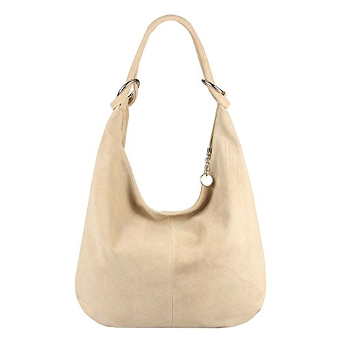 OBC Made in Italy Damen XXL Ledertasche Wildleder Shopper Tasche Schultertasche Umhängetasche Hobo-Bag Beuteltasche (Beige) von OBC Only-Beautiful-Couture