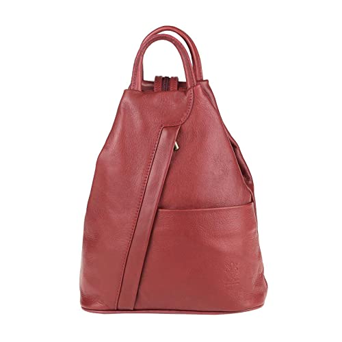 OBC Made in Italy Damen echt Leder Rucksack Lederrucksack Tasche Schultertasche Ledertasche Daypack Backpack Handtasche Nappaleder (Rot) von OBC Only-Beautiful-Couture