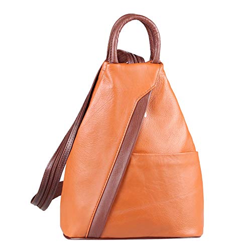 OBC Made in Italy Damen echt Leder Rucksack Lederrucksack Tasche Schultertasche Ledertasche Rucksack Handtasche Nappaleder (Cognac-Braun) von OBC Only-Beautiful-Couture