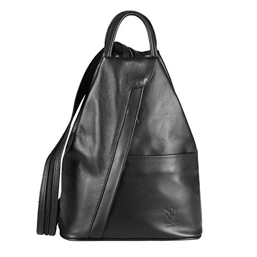 OBC Made in Italy Damen echt Leder Rucksack Minirucksack Lederrucksack Tasche Schultertasche Ledertasche Daypack Backpack Handtasche Nappaleder (Schwarz) von OBC Only-Beautiful-Couture