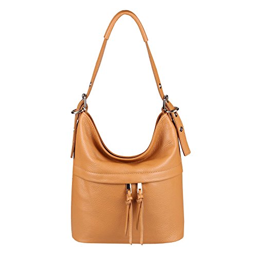 OBC Made in Italy Damen echt Leder Tasche Handtasche Umhängetasche Ledertasche Schultertasche Beuteltasche Umhängetasche Cross-Over (Cognac 30x27x14 cm) von OBC Only-Beautiful-Couture