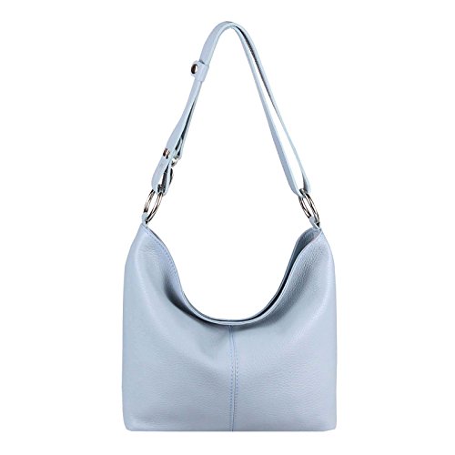 OBC Made in Italy Echt Leder Damen Tasche Shopper Schultertasche Umhängetasche Handtasche Henkeltasche IPad Mini Tablet bis 10 Zoll 28x24x14 cm (BxHxT) (Pastellblau) von OBC Only-Beautiful-Couture