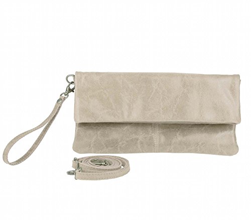 OBC Made in Italy Leder Damentasche Rindleder Vera Pelle Borsetta Clutch Schmucktasche Umhängetasche Tasche Schultertasche 30x16x4 cm (BxHxT) (Taupe) von OBC Only-Beautiful-Couture