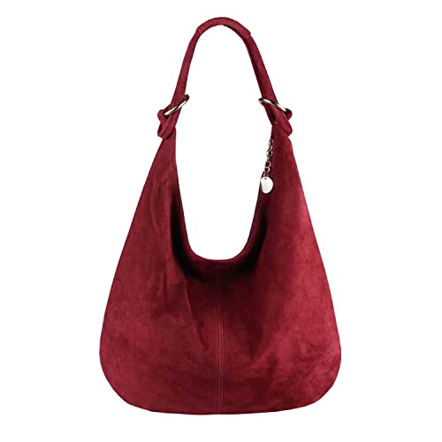 OBC Only-Beautiful-Couture Made in Italy Damen XXL Ledertasche Leder Wildleder Shopper Tasche Schultertasche Umhängetasche Hobo-Bag Beuteltasche (Bordo), XL von OBC Only-Beautiful-Couture