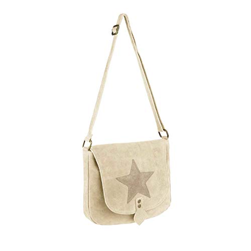 OBC ital-Design Stern Tasche Wildleder Schultertasche Damentasche Henkeltasche Crossover Sportliche Tasche Umhängetasche (Beige) von OBC Only-Beautiful-Couture