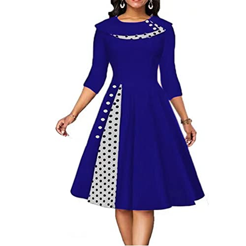 1950er Vintage Retro Cocktailkleid Rockabilly 50er Hepburn Stil Swing Cocktailkleid Abendkleid Blau 2XL von OBEEII
