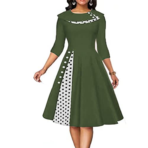 1950er Vintage Retro Cocktailkleid Rockabilly 50er Hepburn Stil Swing Cocktailkleid Abendkleid Militärgrün XL von OBEEII