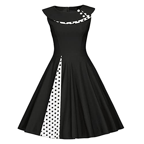 50s Vintage Retro Rockabilly Kleid Damen 1950er Hepburn Stil Swing Cocktailkleider Abendkleid Schwarz XXL von OBEEII