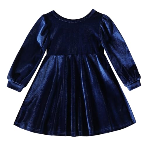 Baby Mädchen Samtkleid Langarm Rundhalsausschnitt A Line Prinzessin Kleid Herbst Winter Geburtstag Weihnachten Party Hochzeit Festlich Abendkleid Kleidung Blau B 9-12 Monate von OBEEII