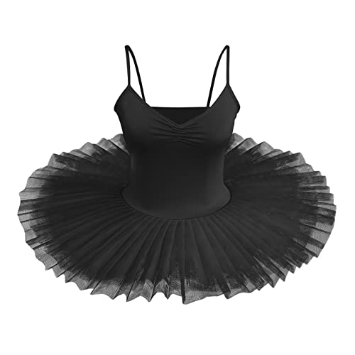 Balletttanzkleid für Damen, Einfarbig, Eiskunstlauf-Trikot, klassischer Tutu-Kleid, Mädchen, Ballettkostüm, Gymnastik-Trikot, Ballerina-Rock Elegant Damen Ballettkleid Ballett Schwarz A S von OBEEII