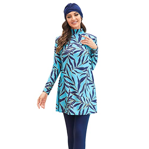 Burkini Damen Muslim Bademode Modest Solid Color Islamische Arabische Muslimische Badeanzug Langarm Oberteil + Schwimmhose +Hijab 3tlg Full Body Swimsuits Badeanzug m065 L von OBEEII