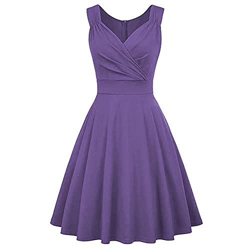 Damen 50er Jahre Retro Cocktailkleid Rockabilly Retro Polka Dots A-Line Partykleid Abendkleid Violett S von OBEEII