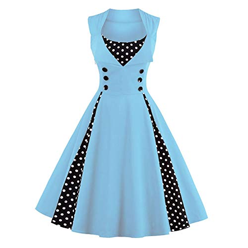 Damen 50er Vintage Retro Rockabilly Swing Kleid 1950er A-Line Swing Partykleid Abendkleid Cocktailkleider Hellblau 5XL von OBEEII