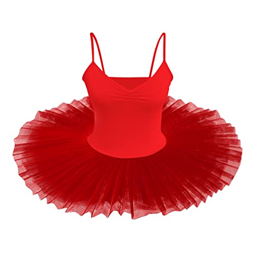 Damen Ballett Tanz Kleid Klassik Balletkleid Ballett-Tanz-Trikot für Frauen Klassischer Tanz Tutu-Kleid Elastische Träger Gymnastik-Trikot-Kostüm Ballerina Dancewear Damen-Ballettkleid Rot A XL von OBEEII