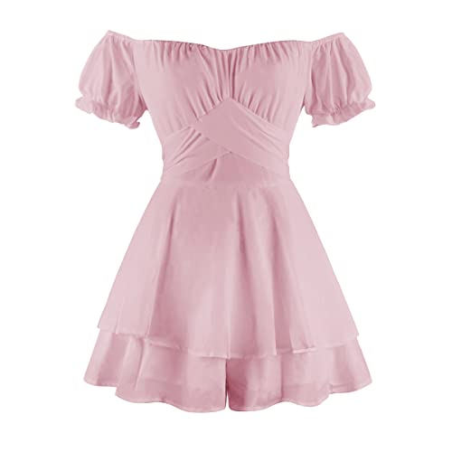 Damen Figurbetontes Kleid Kleid-Overall Playsuit Schlauch Kleider mit V-Ausschnitt Bishop Ärmel Bleistiftkleid Einfarbig Party Kleider Sommerkleid Freizeitkleider Frau Sexy Bodycon MiniKleid Rosa S von OBEEII