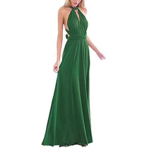 Elegant Neckholder A-Linie Chiffon Abendkleid Brautjungfernkleid Ballkleid Lang Grün S von OBEEII