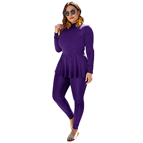 Muslimische Bademode für Frauen Modest Solid Color Bademode Islamische Bademode Burkini Tankini Bademode Muslimischer Badeanzug für Frauen Violett S von OBEEII
