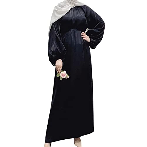 OBEEII Abaya Muslim Damen Islamische Kleidung EIN Stück Einfarbiges Muslimisch Robe Islamische Roben Dubai Türkisches Katfan Kleid fur Ramadan Beten Party Schwarz XXL von OBEEII