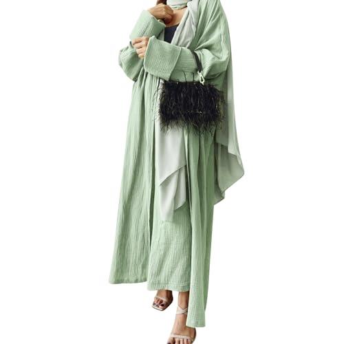 OBEEII Abaya Set für Muslim Damen Langarm Cardigan Und Hose 2 Teiler Corban Ramadan Outfit Frauen Naher Osten Arabisch Türkiye Islamische Kleidung Set Hellgrün L von OBEEII