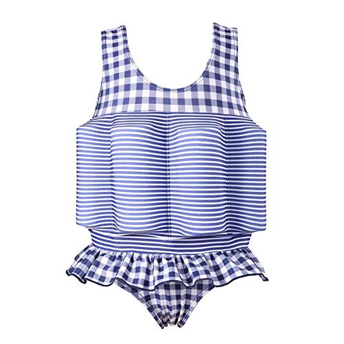 OBEEII Baby Junge Mädchen Badeanzug mit Schwimmhilfe Sonnenschutz Schwimmend Bademode mit Regulierbarem Auftrieb Schwimmkraft Schwimmanzug Sommer Badebekleidung für Kinder Blaues Plaid 18-24 Monate von OBEEII