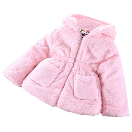 OBEEII Baby Mädchen Kinder Winterjacke Fleece Kapuzen Dicke Kunstpelz Warme Mantel Jacken Outwear Winterkleidung Rosa 2-3 Jahre von OBEEII