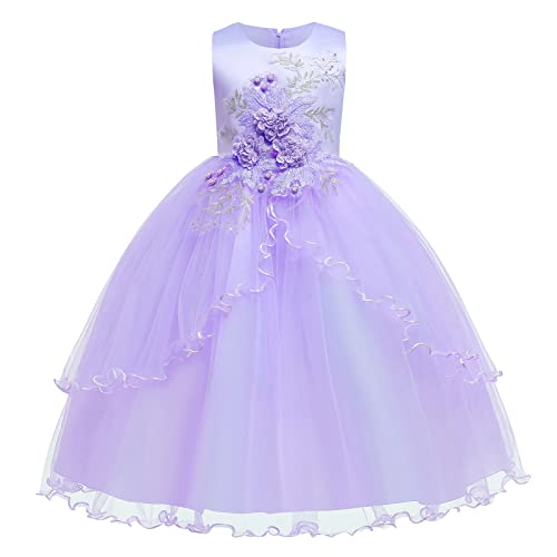 OBEEII Blumenmädchen Kleid Prinzessin Langes Mädchen Kinder Spitze Tüll Kleider Abendkleid Tüllkleid Hochzeit Feierliche Geburtstag Partei Lang Festzug Cocktailkleid, Perlenstickerei 11-12 Jahre von OBEEII