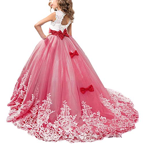 OBEEII Blumensmädchenkleid Prinzessin Ballkleid Kinder Mädchen Festliches Kleid Festzug Kleider Hochzeit Kommunikation Brautjungfern Kleidung Elegant Langes Abendkleid 12-13 Jahre Rot von OBEEII