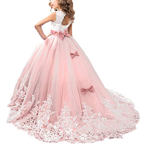 Blumensmädchenkleid Prinzessin Ballkleid Kinder Mädchen Festliches Kleid Festzug Kleider Hochzeit Kommunikation Brautjungfern Kleidung Elegant Langes Abendkleid 8-9 Jahre Rosa von OBEEII