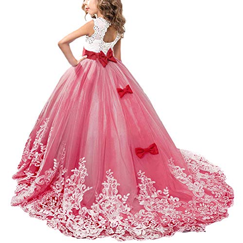 Blumensmädchenkleid Prinzessin Ballkleid Kinder Mädchen Festliches Kleid Festzug Kleider Hochzeit Kommunikation Brautjungfern Kleidung Elegant Langes Abendkleid 8-9 Jahre Rot von OBEEII