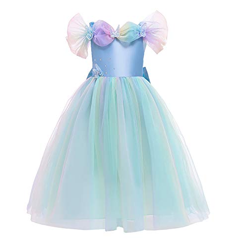 OBEEII Cinderella Kostüm Kinder Aschenputtel Prinzessin Kleid Mädchen Grimms Märchen Verkleidung Karneval Faschingskostüm Cosplay Party Halloween Festkleid 4-5 Jahre von OBEEII