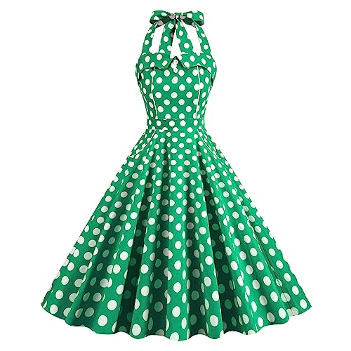 OBEEII Damen 50er 60er Jahre Kleid Vintage Cocktailkleid Neckholder 1950er Hepburn Stil Rockabilly Petticoat Kleid 003 L von OBEEII