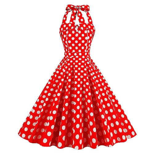OBEEII Damen 50er 60er Jahre Kleid Vintage Cocktailkleid Neckholder 1950er Hepburn Stil Rockabilly Petticoat Kleid 004 S von OBEEII