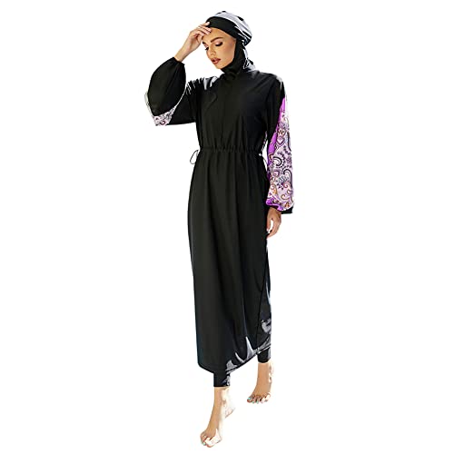 OBEEII Damen Badeanzug Muslimischer Anzug Konservative Langärmlige Hose mit Kopftuch Dreiteiliger Strandbrandung Schwarz B M von OBEEII