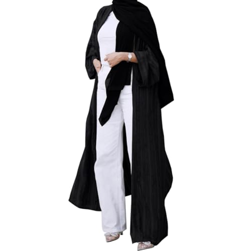 OBEEII Damen Einfarbig Strickjacke Muslimisch Front öffnen Kleid Abaya Islamischer Dubai Türkei Muslimische Robe Schwarz M von OBEEII