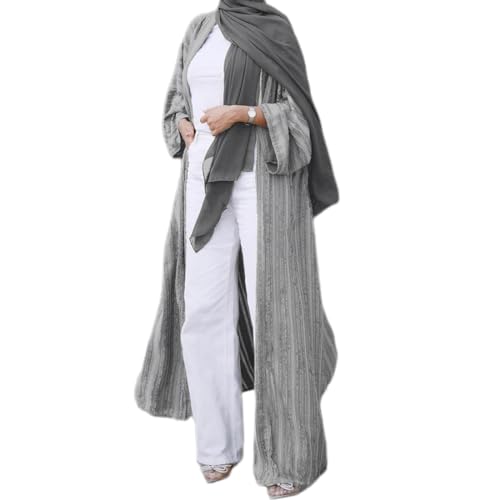 OBEEII Damen Einfarbig Strickjacke Muslimisch Front öffnen Kleid Abaya Islamischer Dubai Türkei Muslimische Robe Silber M von OBEEII